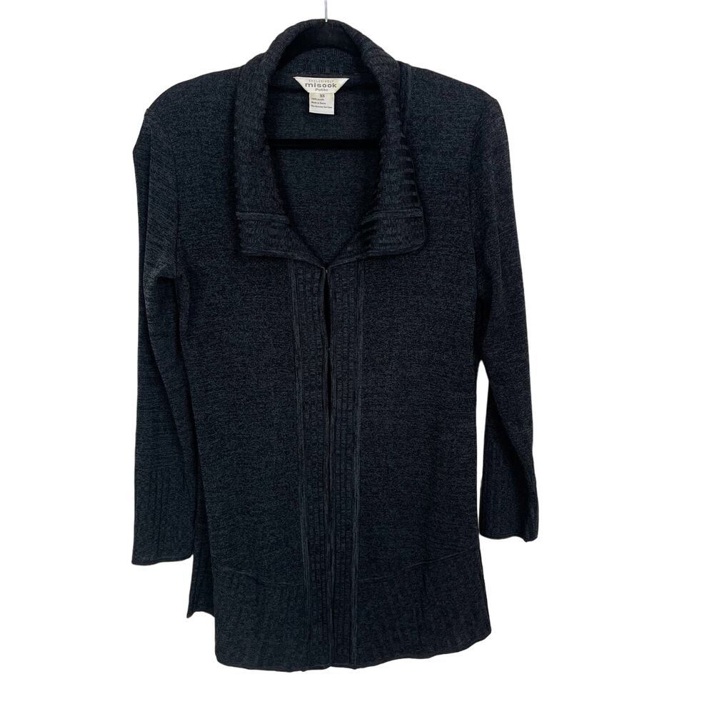 Exclusively Misook Cardigan Long Sleeve Sweater Heather Gray XSmall Petite XSP
